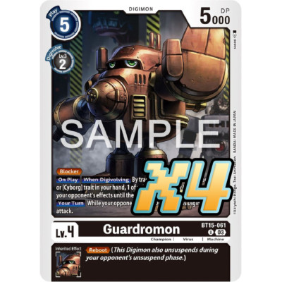 4x Guardromon BT15-061 Exceed Apocalypse Uncommon Digimon CCG NM