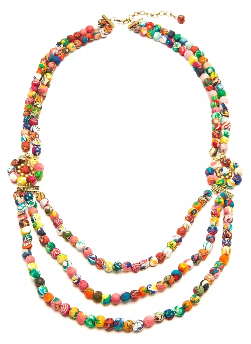 TS TAKING SHAPE Layered Kantha Necklace unique natural wood fabric jewellery NWT