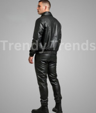 Aesthetic ALL BLACK Men's Genuine Lambskin Leather Tracksuit Workout Jogging