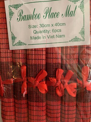 Red Slat Bamboo Placemats Set Christmas Tiki Bar Style Table Decor Boho NEW