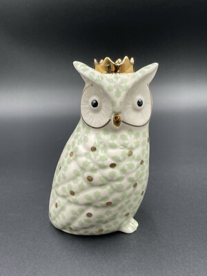 Anthropologie Winterland Animal Ceramic Pattern Bud Vase Owl Gold