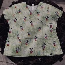 Disney Mickey Mouse Scrub Top Adjustable Tie Built In Back 3 Pocket XL