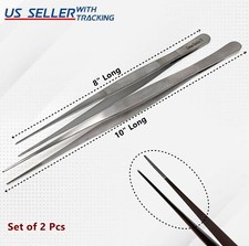  8" 10" Long Tweezers w/Precision Serrated Tips, for Cooking, Repairing, Garden