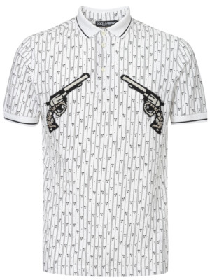 Weißes Piquet Poloshirt mit Allover-Print Dolce & Gabbana