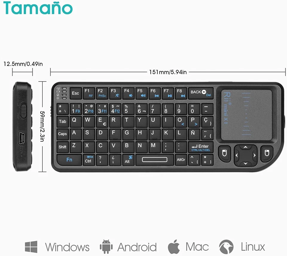 MINI TECLADO INALAMBRICO 15cm CON RATON TOUCHPAD ESPAÑOL Ñ SMART TV PC ANDROID - Imagen 2 de 4