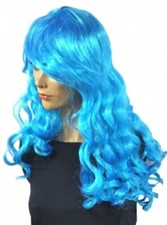 hellblau lang gelockt synthetisches Haar Perücke 