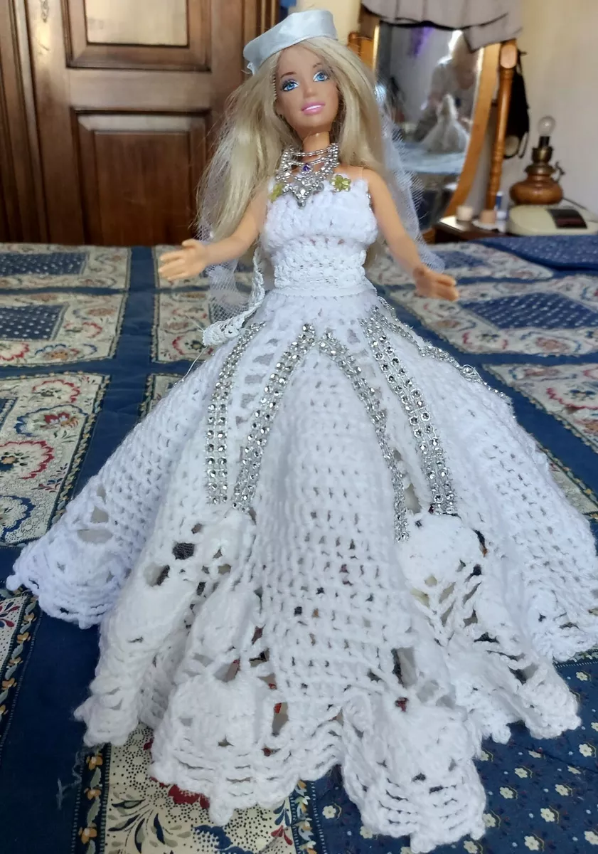 robe de mariée longue crochetée main poupée mannequin,barbie