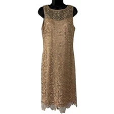 Sue Wong Nocturne Gold Lace Sheath Dress Sz 10 Cocktail Flapper 1920s y2k