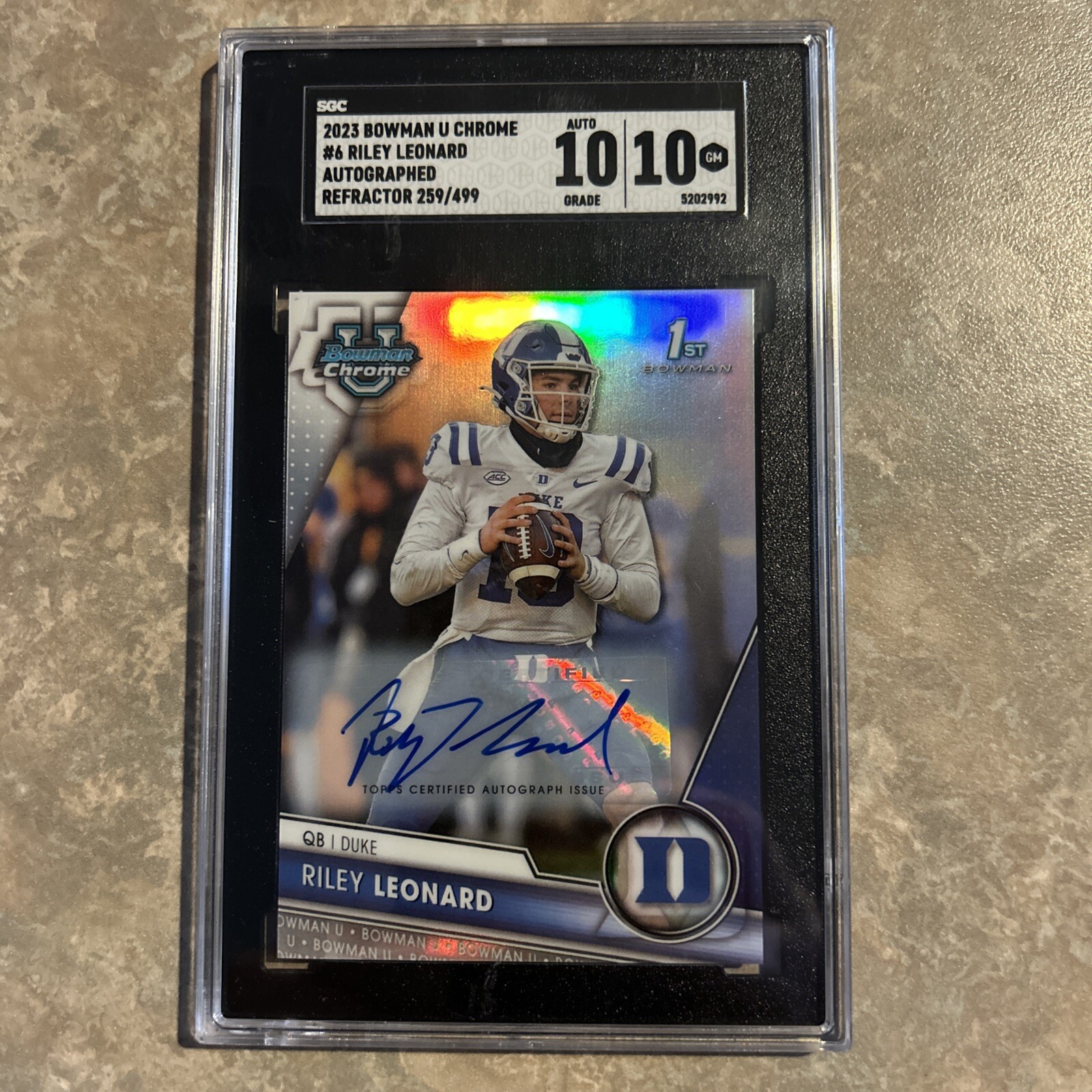 2023 Bowman Chrome U. REFRACTOR 1st AUTO Riley Leonard #'d 259/499- SGC 10/10!