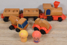 Vtg 1971-1974 Mattel Wood Wooden Train Set HTF with Wind-Up Engine