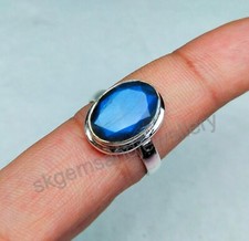 925 Sterling Silver Ring Labradorite Faceted Oval Statement Women Ring All Size