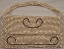 VINTAGE WHITE BEADED EVENING HANDBAG CLUTCH PURSE KANE JAPAN FAUX PEARL WEDDING