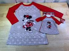 New Girl  s Disney Minnie Mouse PJ Gown/Dress  Matching Doll Gown Winter Theme 