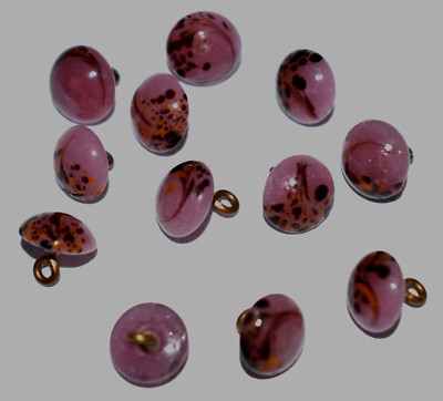 VINTAGE purple BUTTONS JAPANESE GLASS BEADS   9mm   random MOTTLED pattern