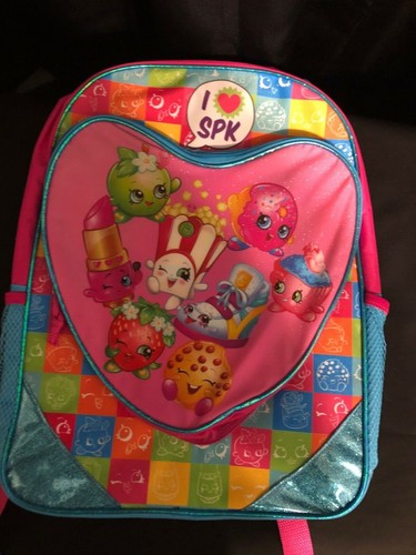 Neuer Shopkins Rucksack für Mädchen - Mehrfarbige Tasche mit blauem Glitzerbesatz.