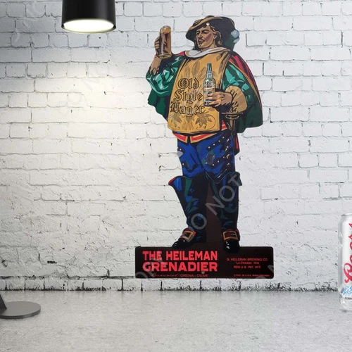 Vtg Style 1930’s Old Style Lager Beer Heileman Grenadier Metal Bar Sign Ad 16''