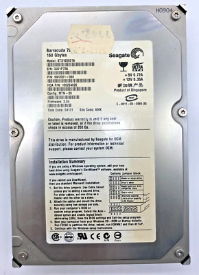 160GB IDE HARD DRIVE SEAGATE BARRACUDA ST3160021A - 3.5'' #FP3764