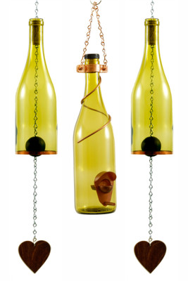Wine Bottle Bird Feeder And Wind Chime Combo Garden Yellow