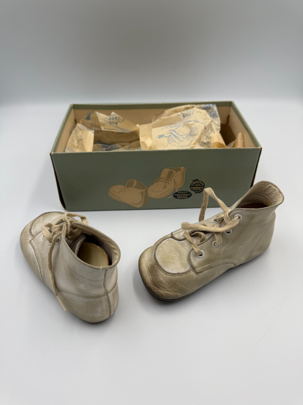 Vintage 1950s Jumping Jacks Baby Shoes with Original Box & Paper