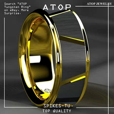8mm Gold Plated Metal Black Tungsten Carbide Ring Men Wedding Band ATOP Jewelry