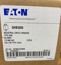 NEW - Eaton, GHB3080 Bolt-On Circuit Breaker 3P, 80A, 277/480V.  New in box