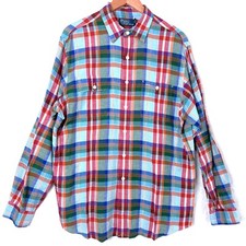 Polo Ralph Lauren Linen Silk Plaid Pockets Button Up Classic Shirt Mens L