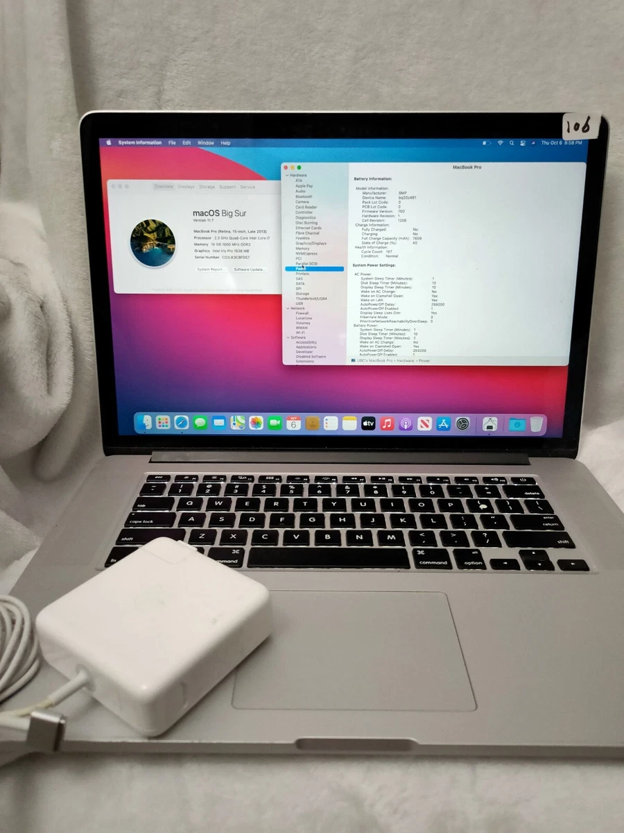 macbook pro retina 15 late 2013 16gb RAM 251gb SSD 2.3GHz core i7 see photos