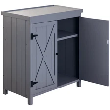 Garden Storage Cabinet Outdoor Tool Shed with Top and Two Shelves, Grey