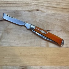 Rough Rider Knives RR073 Razor Trapper Orange Bone Handles 440 Stainless Blades