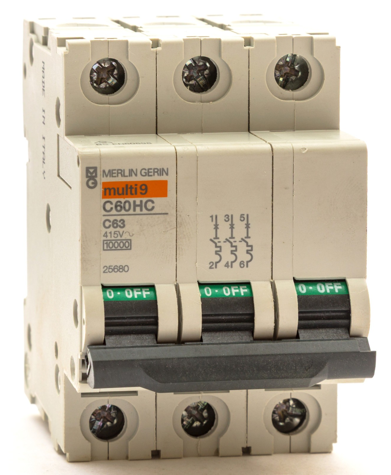 MERLIN GERIN 63 AMP 63A C63 CURVE C 10kA TRIPLE POLE MCB BREAKER C60HC 25680