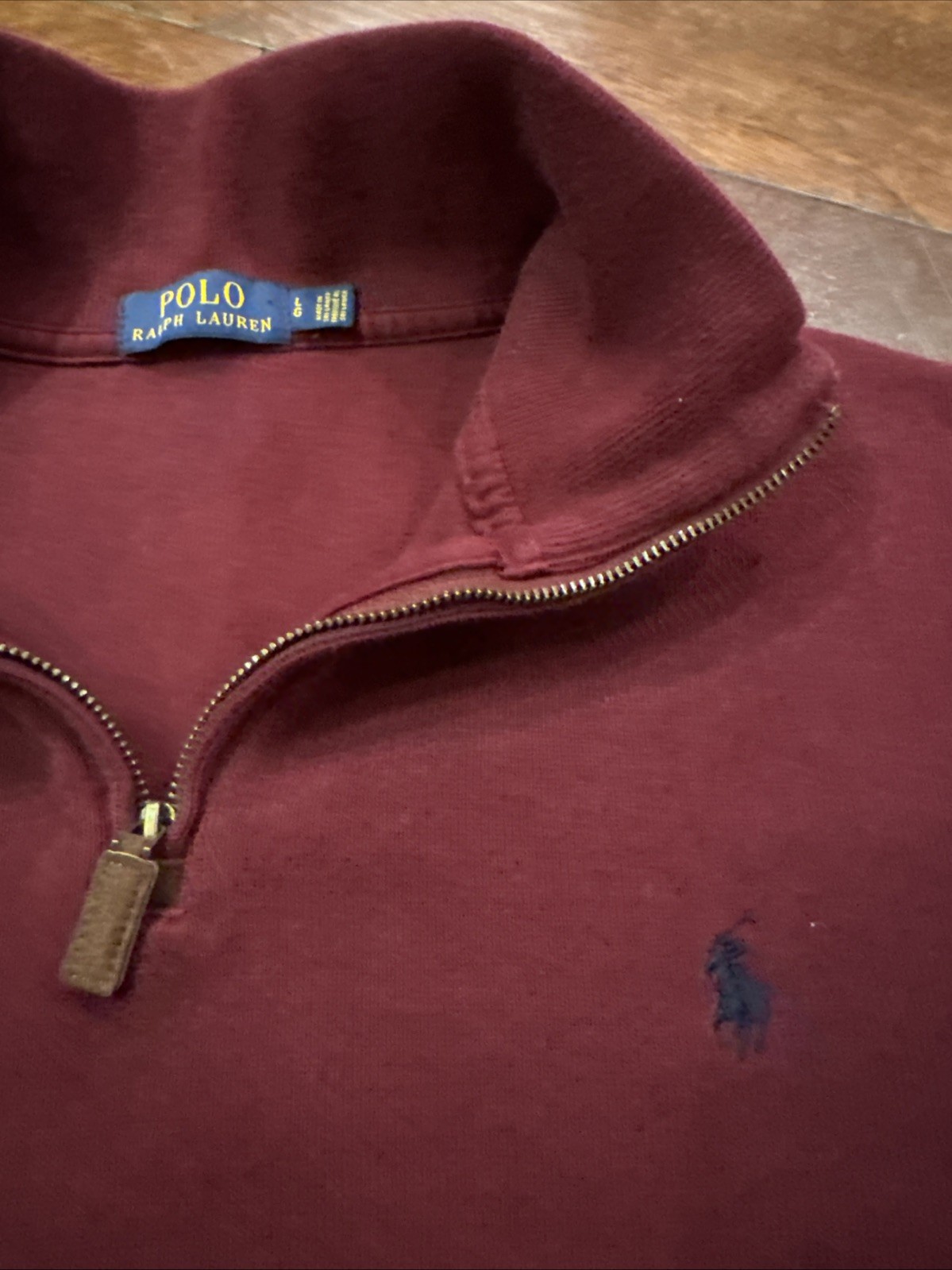 Polo Ralph Lauren maglione uomo L bordeaux pull over quarto zip felpa pony
