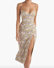 NEW, House of CB Corset Crepe Midi Sundress in Peony Print Sz M #MD1326