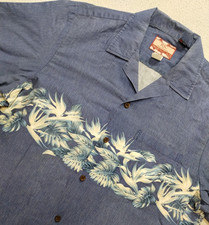Vintage RJC Hawaiian Shirt XL Blue Mens Floral Cotton Casual Beach Made In USA