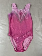 Girls' Pink Metallic Sleeveless Gymnastics Leotard Rhinestone Front Design