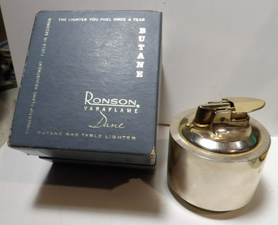 VTG 1960s Ronson Varaflame Luralite Round Table Lighter W/Box Paperwork & More