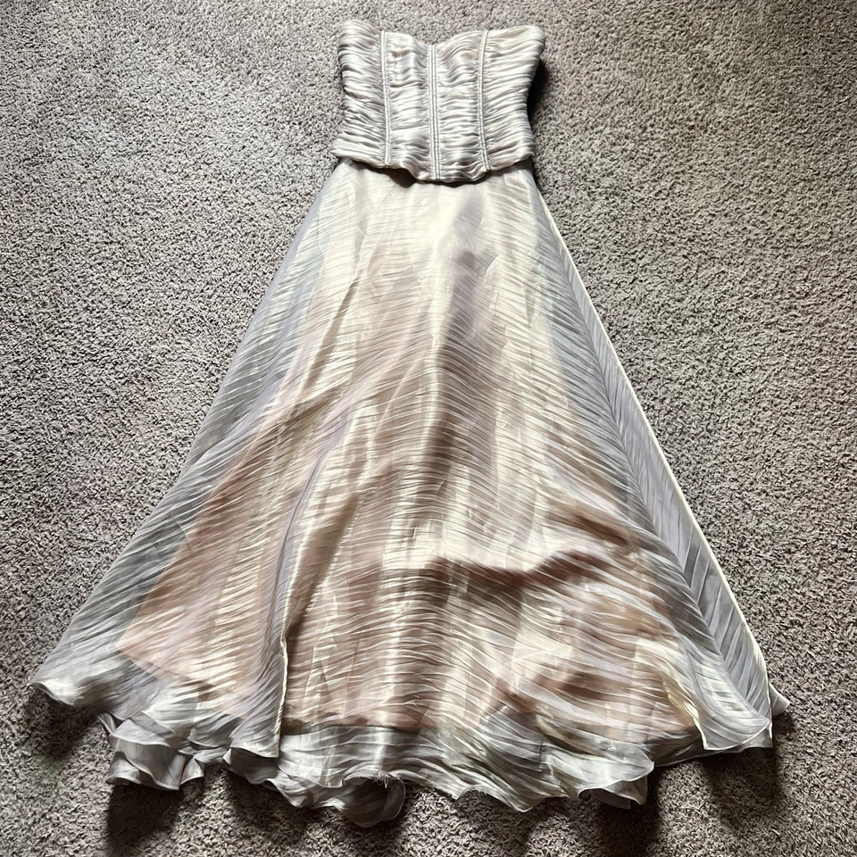Vtg Jessica McClintock Cache Dress Sz 6 Iridescent Champagne Corset Ball Gown - Image 2 of 4