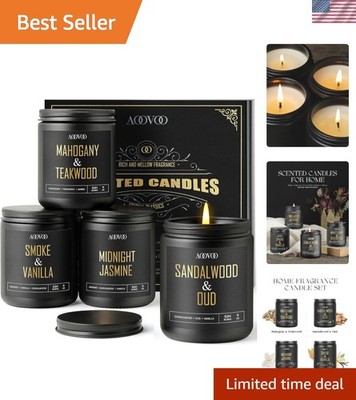 Scented Sandalwood Candles for Men-4 Pack Soy Wax, 200 Hour Burn Time-Gift Idea
