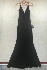 Lulus Dress Womens Medium Black Strappy V Neck Maxi Gown Formal Evening New