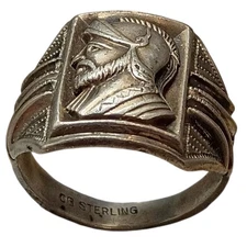  1920's Art Deco Ostby & Barton Soldier Cameo Milgrained SterlingSilver Ringsz10