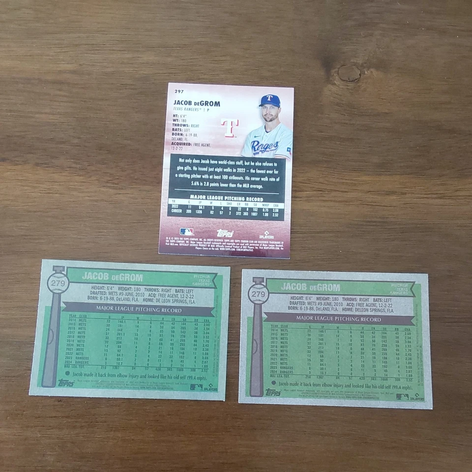 2023 Stadium Club Red Foil Jacob deGrom 297-2024 Heritage 279 Burgandy &279 Base - Image 2 of 2