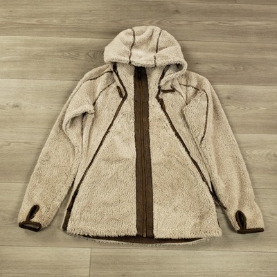 Kuhl Flight Jacket Women Size Small Hooded Off White Light Gray Sherpa Full Zip