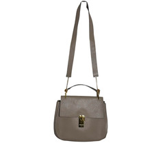 Chloe Medium Drew Motty Grey Pebbled Leather Shoulder Bag Gold Hardware