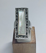 Sterling Silver Marcasite Abalone Statement Ring 8g Sz. 6.5