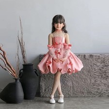 A-line Satin Flower Girl Dress Strapless Sleeveless Short Bow Kid Gown Princess