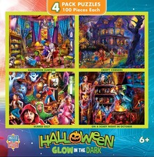 Glow-in-the-Dark Halloween 4-Pack 100pc Puzzles