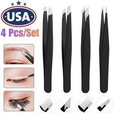 4Pcs Stainless Steel Tweezers Set Precision Tweezers Eyebrow Tweezers Clip USA