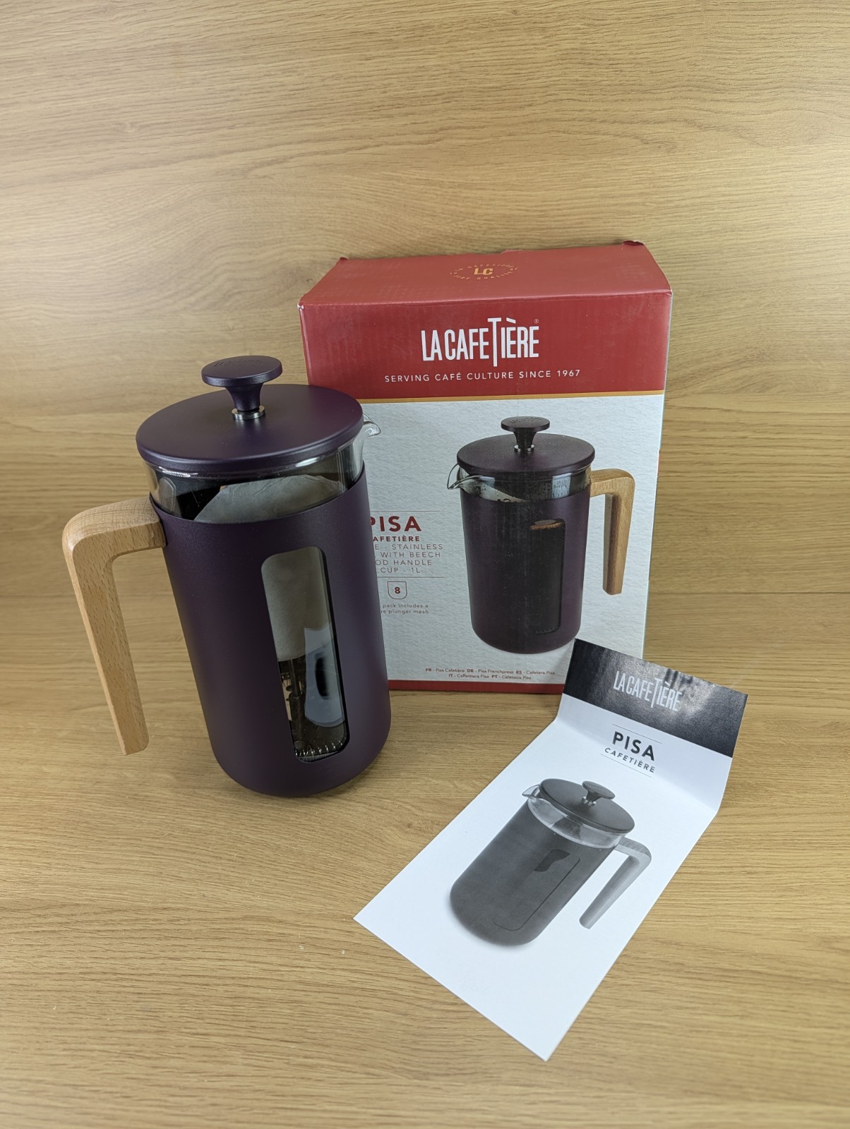 La Cafetiere 'Pisa' 8 Cup Cafetiere, Purple with Wooden Handle 1L