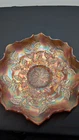 Vintage Fenton Holly & Berry Iridescent Marigold Carnival Glass Ruffled Bowl 9"