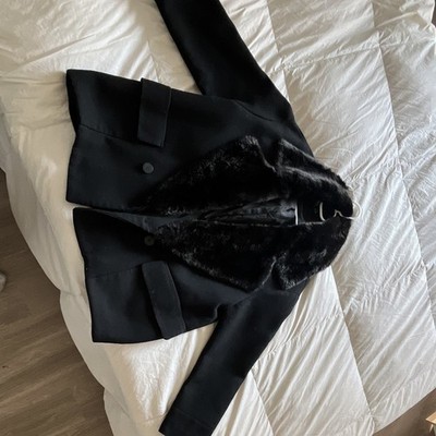 Zara TRF Collection Women s Black Short Button Jacket Faux Fur Trim Lined S