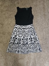 Lauren Ralph Lauren Dress Size 6 Black White Damask Print Fit Flare Sleeveless